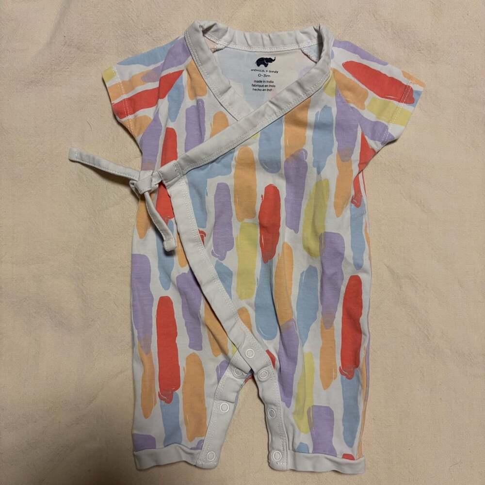 Monica + Andy Kimono Romper Size 0-3m Pastel Brushstrokes